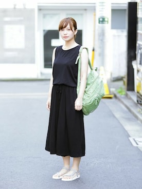 「NANO universe（ナノユニバース）のアイテム（つなぎ/オールインワン）」を使った、nano・universe press天本さん（レディース・162cm）の夏コーディネート