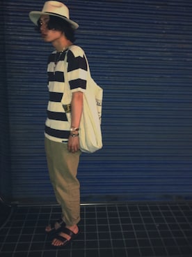 「アイテム（その他トップス、ブラウン系）」を使った、s.mizushimaさん（メンズ・170cm）の夏コーディネート