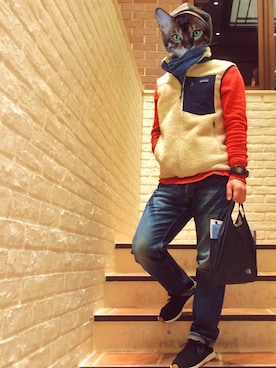 「エコバッグ」｜「アイテム（キャスケット）」を使った、まるいさん（メンズ・158cm）の冬コーディネート