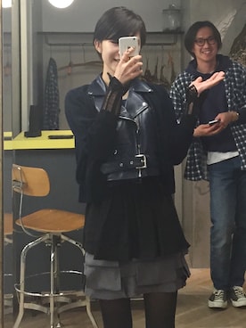 「TOGA PULLA（トーガ　プルラ）のアイテム（ライダースジャケット）」を使った、19901222さん（レディース・165cm）の春コーディネート