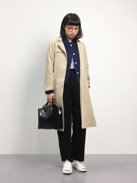 「トレンチ」｜「アイテム（デニムジャケット）」を使った、あこさん（レディース・158cm）の秋コーディネート
