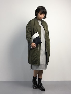 「NANO universe（ナノユニバース）のアイテム（MA-1）」を使った、あこさん（レディース・158cm）の秋コーディネート