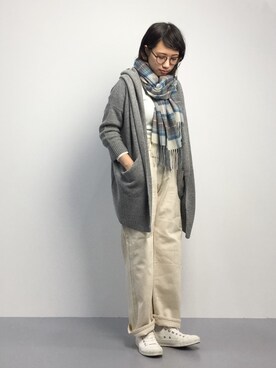 「ショールカラー」｜「アイテム（ノーカラージャケット）」を使った、あこさん（レディース・158cm）の秋コーディネート