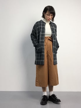 「コーディガン」｜「アイテム（ノーカラージャケット）」を使った、あこさん（レディース・158cm）の秋コーディネート