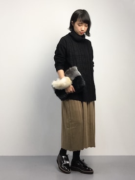 「ファー」｜「アイテム（チュニック）」を使った、あこさん（レディース・158cm）の秋コーディネート