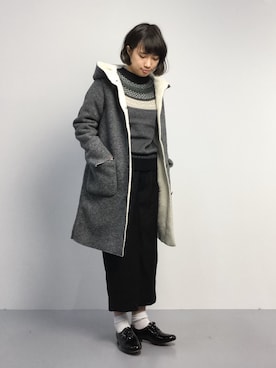 「レースアップシューズ」｜「アイテム（ムートンコート）」を使った、あこさん（レディース・158cm）の秋コーディネート