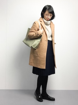 「haco!（ハコ）のアイテム（チェスターコート）」を使った、あこさん（レディース・158cm）の冬コーディネート
