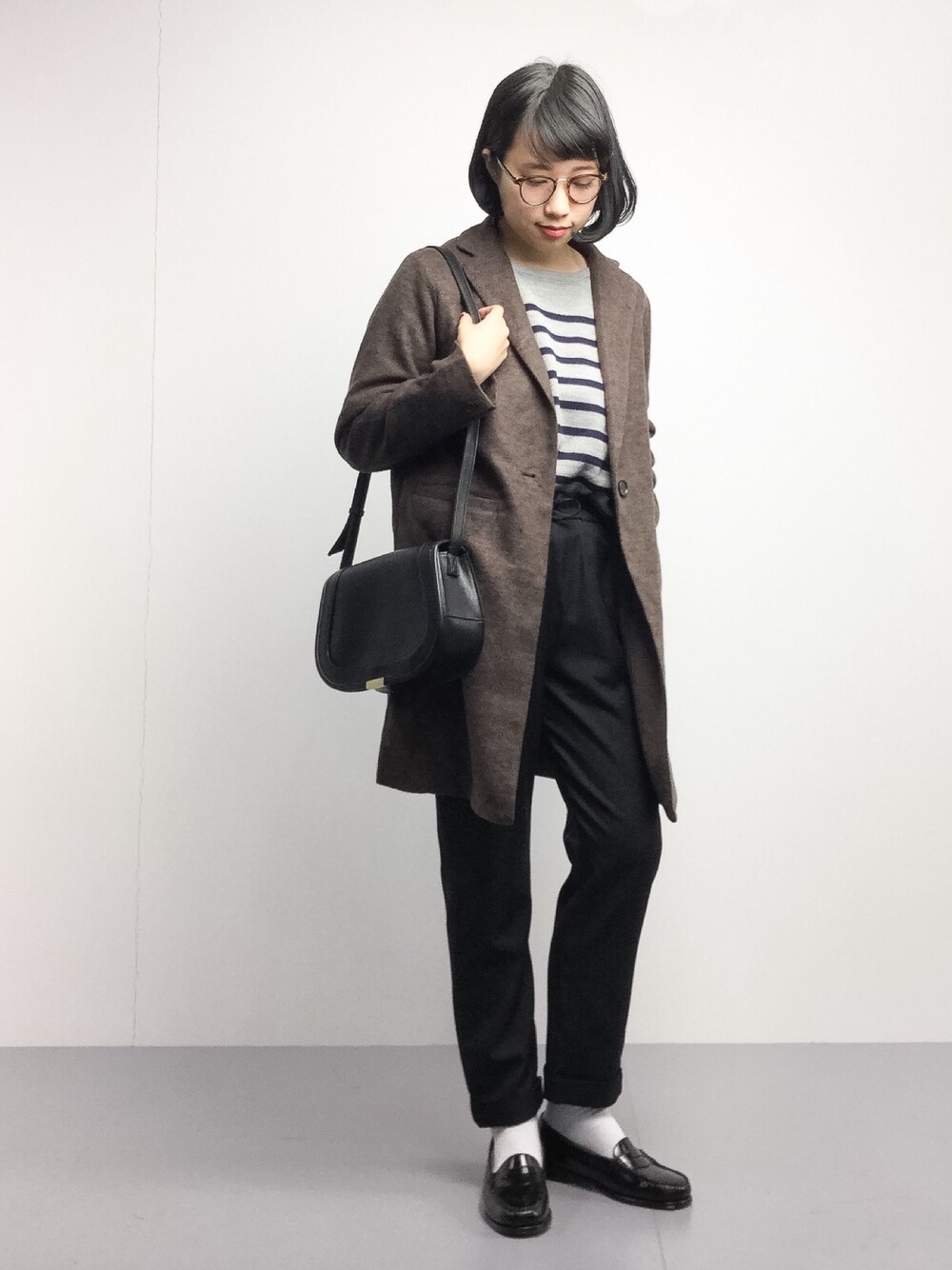 「LBCのT/Rニットチェスターコート（チェスターコート、ブラウン系）」を使った、あこさん（レディース・158cm）の冬コーディネートの1枚目の写真