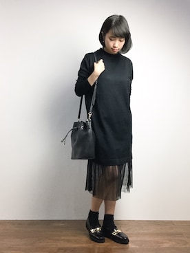 「PLAIN CLOTHING（プレーンクロージング）のアイテム（ワンピース/ドレス）」を使った、あこさん（レディース・158cm）の冬コーディネート