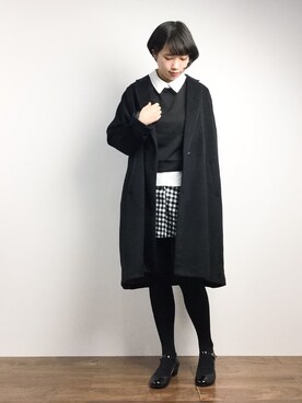 「COMME CA ISM（コムサイズム）のアイテム（チェスターコート）」を使った、あこさん（レディース・158cm）の冬コーディネート