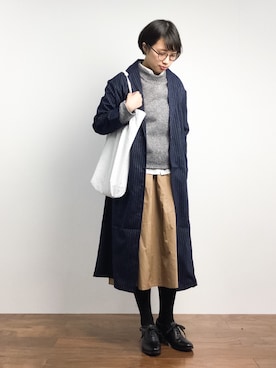 「koe（コエ）のアイテム（チェスターコート）」を使った、あこさん（レディース・158cm）の冬コーディネート