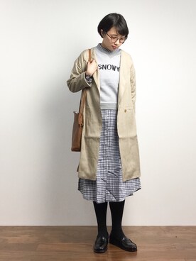 「niko and...（ニコアンド）のアイテム（ノーカラージャケット）」を使った、あこさん（レディース・158cm）の冬コーディネート