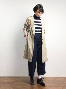 「niko and...（ニコアンド）のアイテム（ノーカラージャケット）」を使った、あこさん（レディース・158cm）の冬コーディネート