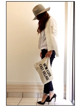 「Tシャツ×デニム」｜「アイテム（ブルゾン）」を使った、a.megumiさん（レディース・160cm）の春コーディネート