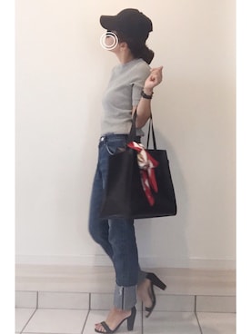 「MOUSSY（マウジー）のCUT OFF STRAIGHT（デニムパンツ）」を使った、a.megumiさん（レディース・160cm）の夏コーディネート