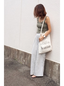 「TODAYFUL（トゥデイフル）のVintageトートバッグ（トートバッグ）」を使った、a.megumiさん（レディース・160cm）の夏コーディネート