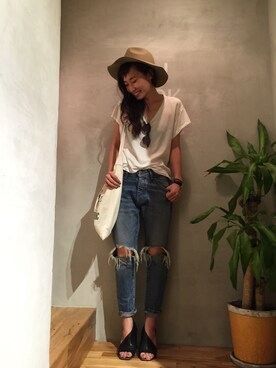 「アイテム（バッグ、ホワイト系）」を使った、SHIZUKAさん（レディース・161cm）の夏コーディネート