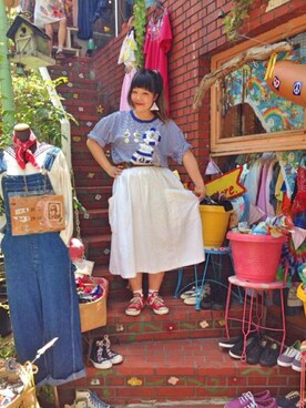 「アイテム（ピアス（片耳用）、ホワイト系）」を使った、C▲na ?さん（レディース・160cm）の春コーディネート