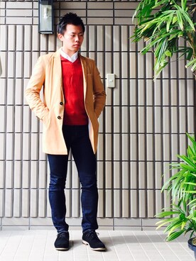 「no brand（ノーブランド）のアイテム（トレンチコート）」を使った、ゆーすけ☺︎さん（メンズ・170cm）の冬コーディネート