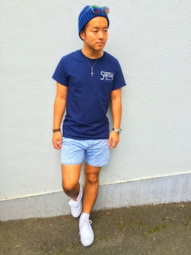 「ホワイトスニーカー」｜「アイテム（ニットキャップ/ビーニー）」を使った、Kenta Kondoさん（メンズ・163cm）の夏コーディネート