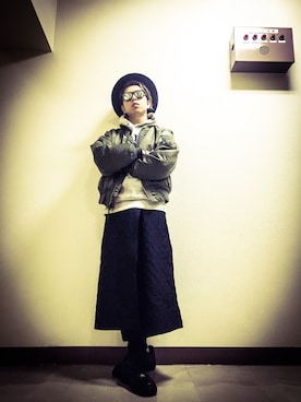 「アイテム（ミリタリージャケット）」を使った、yossyさん（メンズ・176cm）の冬コーディネート