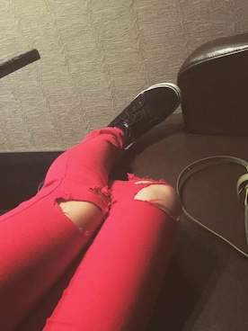 「アイテム（デニムパンツ、レッド系）」を使った、Gaooczさん（レディース・170cm）の夏コーディネート