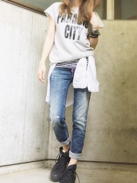 「HTC（エイチティーシー）のアイテム（トップス）」を使った、mueさん（レディース・158cm）の夏コーディネート