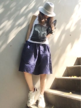 「rag & bone（ラグアンドボーン）のアイテム（帽子）」を使った、mueさん（レディース・158cm）の夏コーディネート