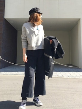 「スウエット」｜「アイテム（チェスターコート）」を使った、mueさん（レディース・158cm）の冬コーディネート