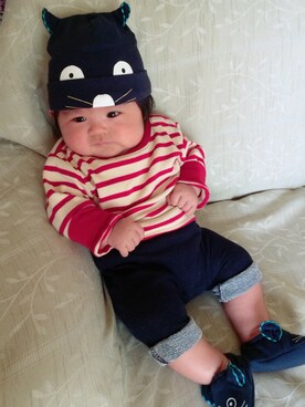 「Little Marc Jacobs（リトルマークジェイコブス）のアイテム（帽子）」を使った、ta2さん（キッズ・70cm）の秋コーディネート