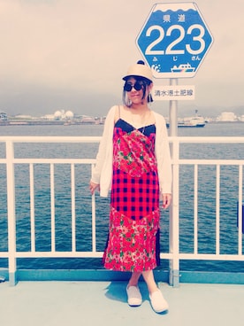 「LILY BROWN（リリーブラウン）のアイテム（キャップ）」を使った、LittleMalilyさん（レディース・159cm）の夏コーディネート