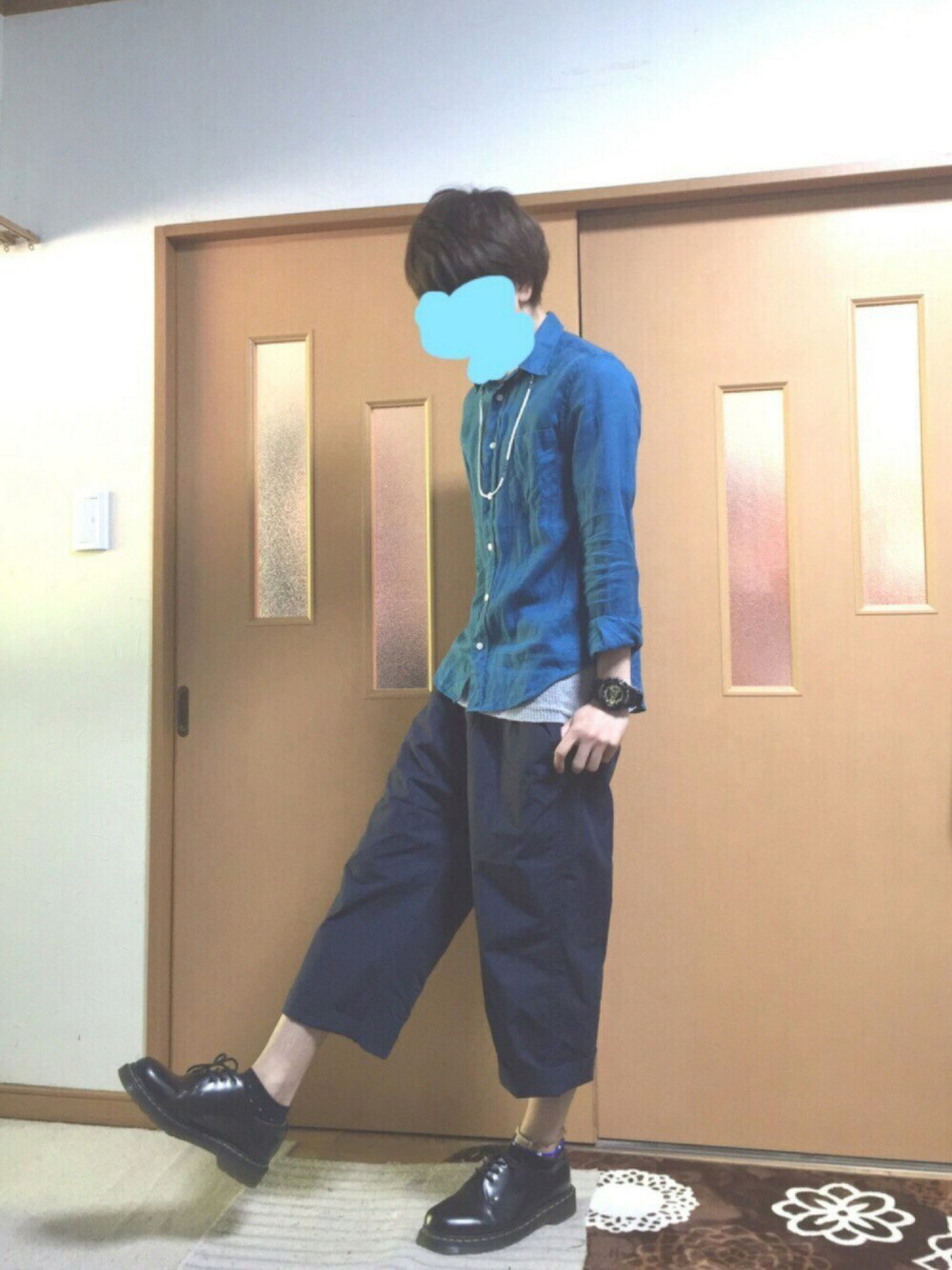 「きれいめカジュアル、夏、Aライン、さわやか、リネンシャツ、ワイドパンツ、journal standard、HARE、RAGEBLUE、Dr.Martens」｜「JOURNAL STANDARDのアイテム（シャツ/ブラウス、ブルー系）」を使った、ぽんひろ🐥🐥さん（メンズ・168cm）の夏コーディネートの1枚目の写真