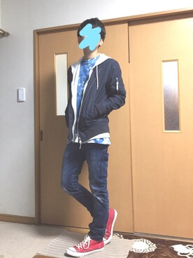 「アイテム（MA-1）」を使った、ぽんひろ🐥🐥さん（メンズ・166cm・20代）の秋コーディネート