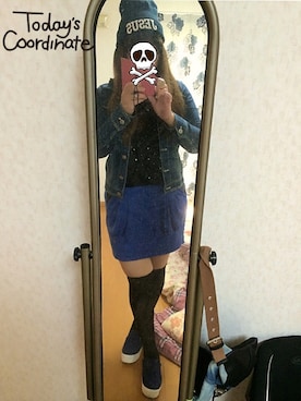 「コクーンスカート」｜「アイテム（デニムジャケット）」を使った、ひかるんさん（レディース・166cm）の秋コーディネート