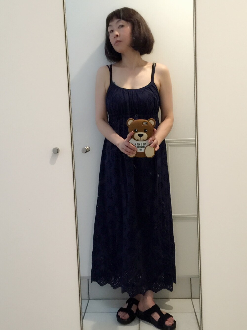「コットンレース、マキシ丈ワンピース」｜「PEACH JOHNのアイテム（ワンピース、ブルー系）」を使った、うりんこ。さん（キッズ・80cm）の夏コーディネートの1枚目の写真