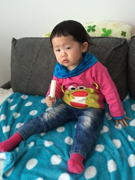 「BIT'Z（ビッツ）のアイテム（スウェット）」を使った、うりんこ。さん（キッズ・90cm）の冬コーディネート