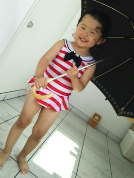 「アイテム（水着、レッド系）」を使った、うりんこ。さん（キッズ・90cm）の夏コーディネート