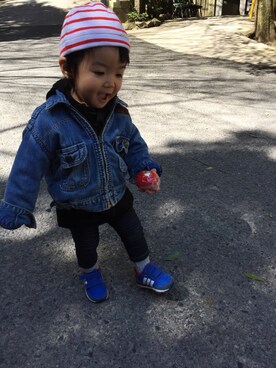 「アイテム（タイツ/ストッキング、ブルー系）」を使った、miperoさん（キッズ・70cm）の春コーディネート