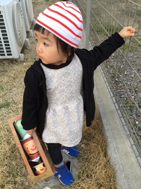 「アイテム（タイツ/ストッキング、ブルー系）」を使った、miperoさん（キッズ・70cm）の春コーディネート