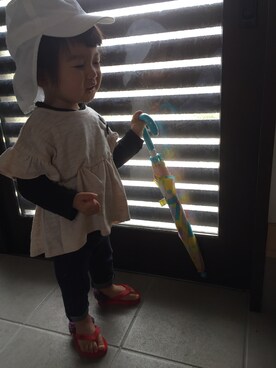 「アイテム（タイツ/ストッキング、ブルー系）」を使った、miperoさん（キッズ・70cm）の春コーディネート