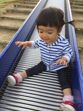 「アイテム（タイツ/ストッキング、ブルー系）」を使った、miperoさん（キッズ・70cm）の春コーディネート