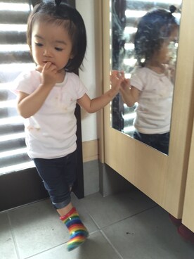 「アイテム（タイツ/ストッキング、ブルー系）」を使った、miperoさん（キッズ・80cm）の夏コーディネート