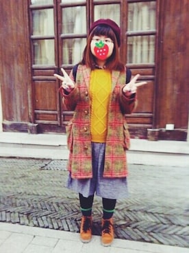 「アイテム（ダッフルコート、オレンジ系）」を使った、narukoさん（レディース・158cm）の春コーディネート