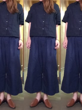 「LEPSIM（レプシィム）のフレンチリネンショートシャツSS　556385（シャツ/ブラウス、ブルー系）」を使った、あやさん（レディース・162cm）の夏コーディネート