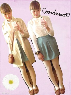 「SM2（エスエムツー）のミニハイネックブラウス（シャツ/ブラウス、ベージュ系）」を使った、ぽんかなさん（レディース・164cm）の夏コーディネート