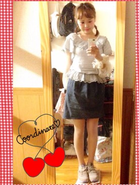 「Kastane（カスタネ）のレース切り替えカットソー（Tシャツ/カットソー、ホワイト系）」を使った、ぽんかなさん（レディース・164cm）の夏コーディネート