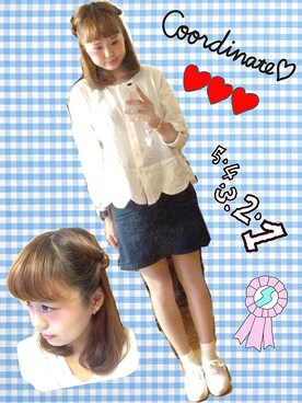 「POU DOU DOU（プードゥドゥ）のアイテム（シャツ/ブラウス、ホワイト系）」を使った、ぽんかなさん（レディース・164cm）の夏コーディネート