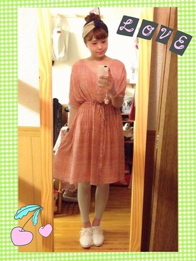 「studio CLIP（スタディオクリップ）のアイテム（チュニック、レッド系）」を使った、ぽんかなさん（レディース・164cm）の夏コーディネート