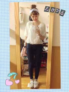 「paravion（パラビオン）のアイテム（シャツ/ブラウス、ホワイト系）」を使った、ぽんかなさん（レディース・164cm）の夏コーディネート