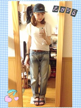 「paravion（パラビオン）のアイテム（Tシャツ/カットソー、ホワイト系）」を使った、ぽんかなさん（レディース・164cm）の夏コーディネート